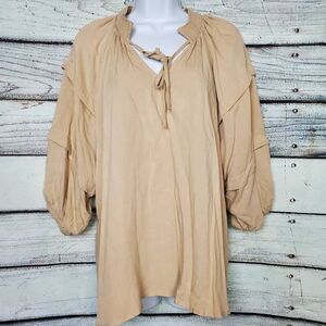 Maurices Women’s Tan Peasant Blouse Smocked Neckline Size XXL